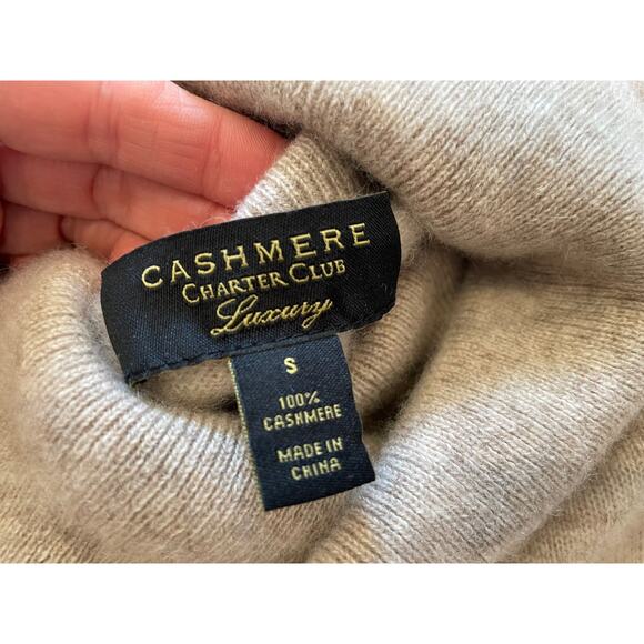Charter Club 100% Cashmere Beige Long Tunic Turtleneck Sweater, Size S - Picture 7 of 12
